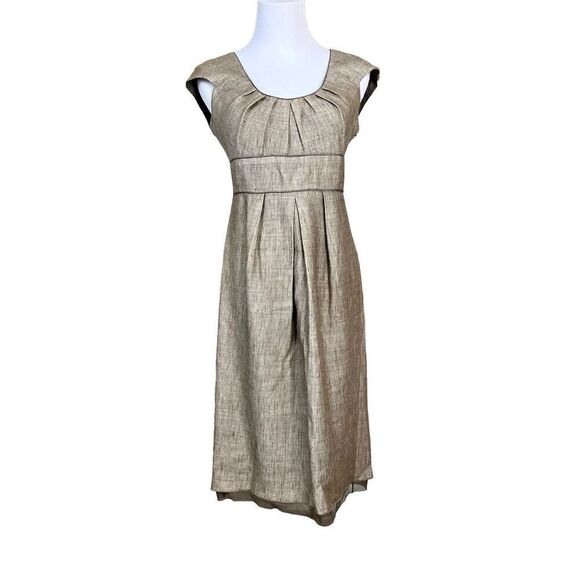 Badgley Mischka Tan Sparkle Metallic Tweed Cap Sleeve Midi Dress sz XS(0-2) - Picture 1 of 12